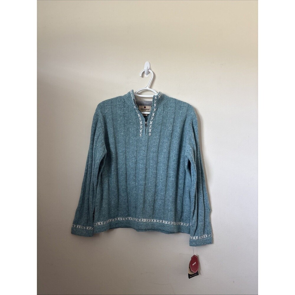 Woolrich Vtg Wool Blend Zipneck Sweater Med Pet Ribbed Embroidered Autumn Hill